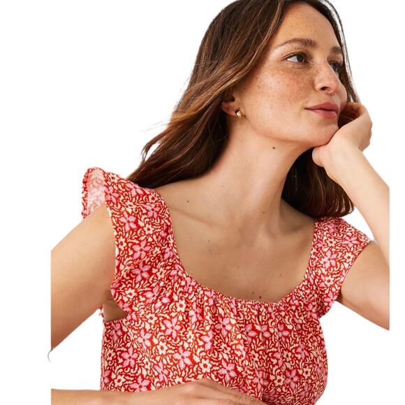 Ann Taylor Floral Gauze Ruffle Strap Tank Top Size Large - Picture 4 of 10